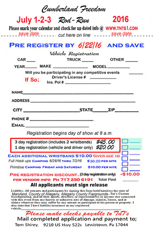 2016 Cumberland Freedom Rod Run July 1-2-3 2016 Registration Form